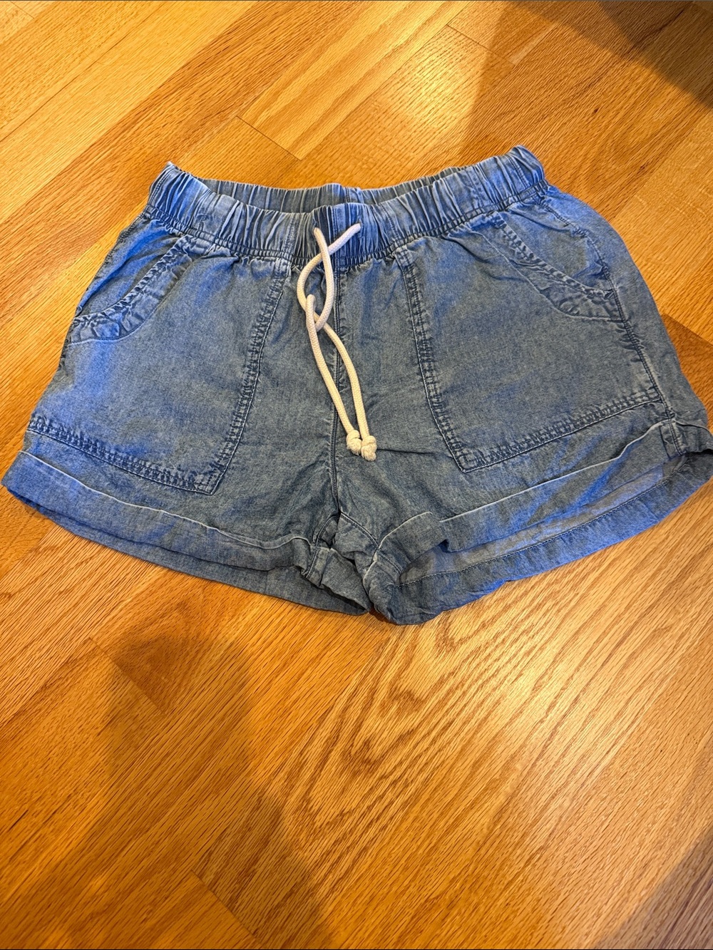 aerie Light Blue Denim-Style Drawstring Shorts